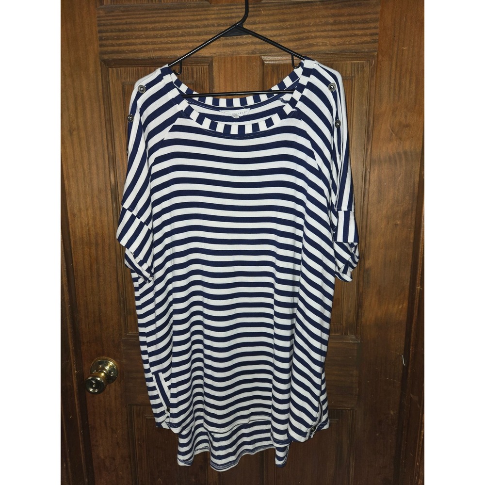 Jane + Delancey Womens 3X Navy White Striped Button Shoulder Tunic Top Relaxed